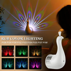 Peacock Wall Lamp,7 Colors Atmosphere Peacock Night Lights,Dimmable Touch Lamp for Bedroom,with Remote Control,Timing Function,Suitable for Living Room, Office, Corridor Decorate (White)