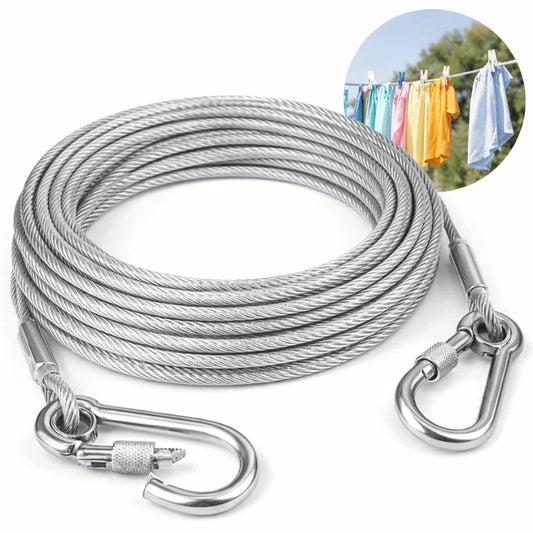 Heavy-Duty Cloth Drying Rope with Hooks  5 meters | Strong Portable Laundry Clothesline for Indoor & Outdoor Use