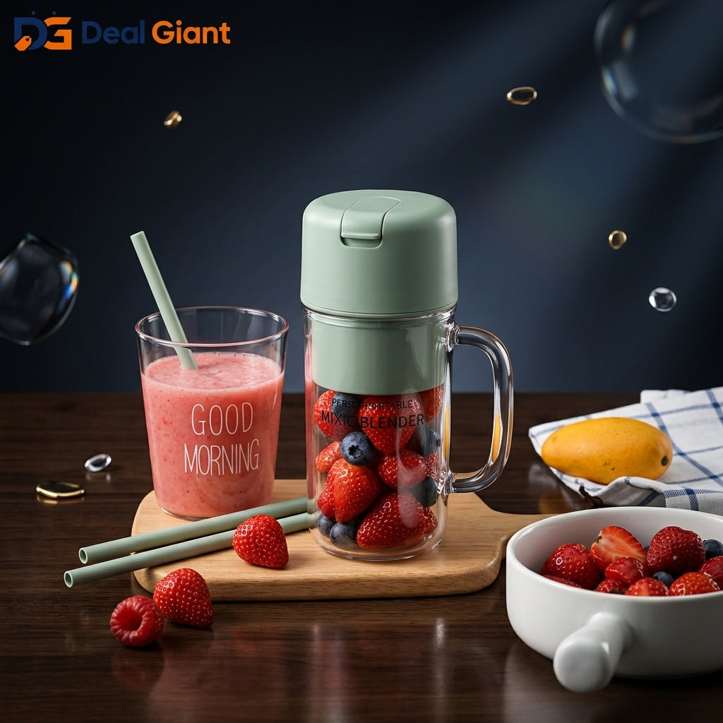 Mini Portable USB Electric Blender & Fruit Juicer – Rechargeable & Compact with Straw