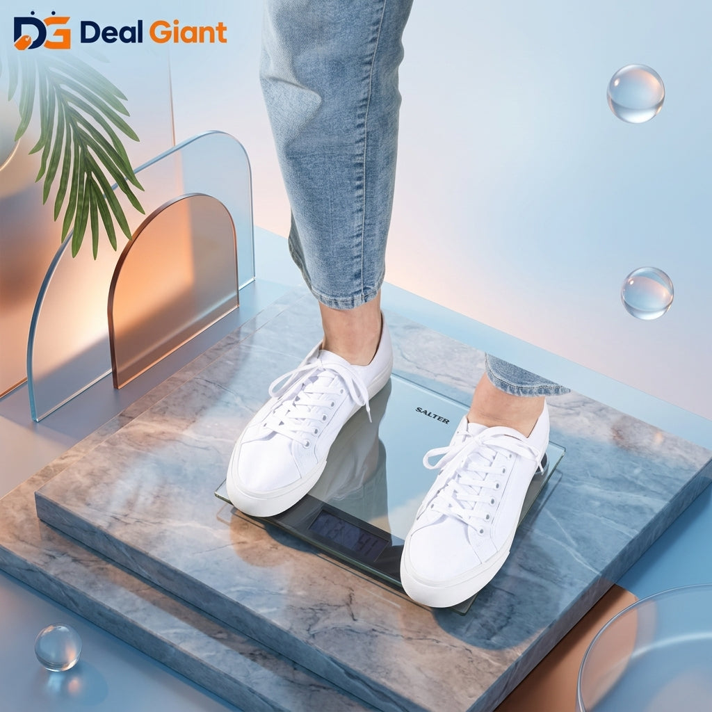 Salter Electronic Glass Weight Scale | Digital Body Weight Machine | High Precision Bathroom Scale | Tempered Glass | LCD Display | Deal Giant
