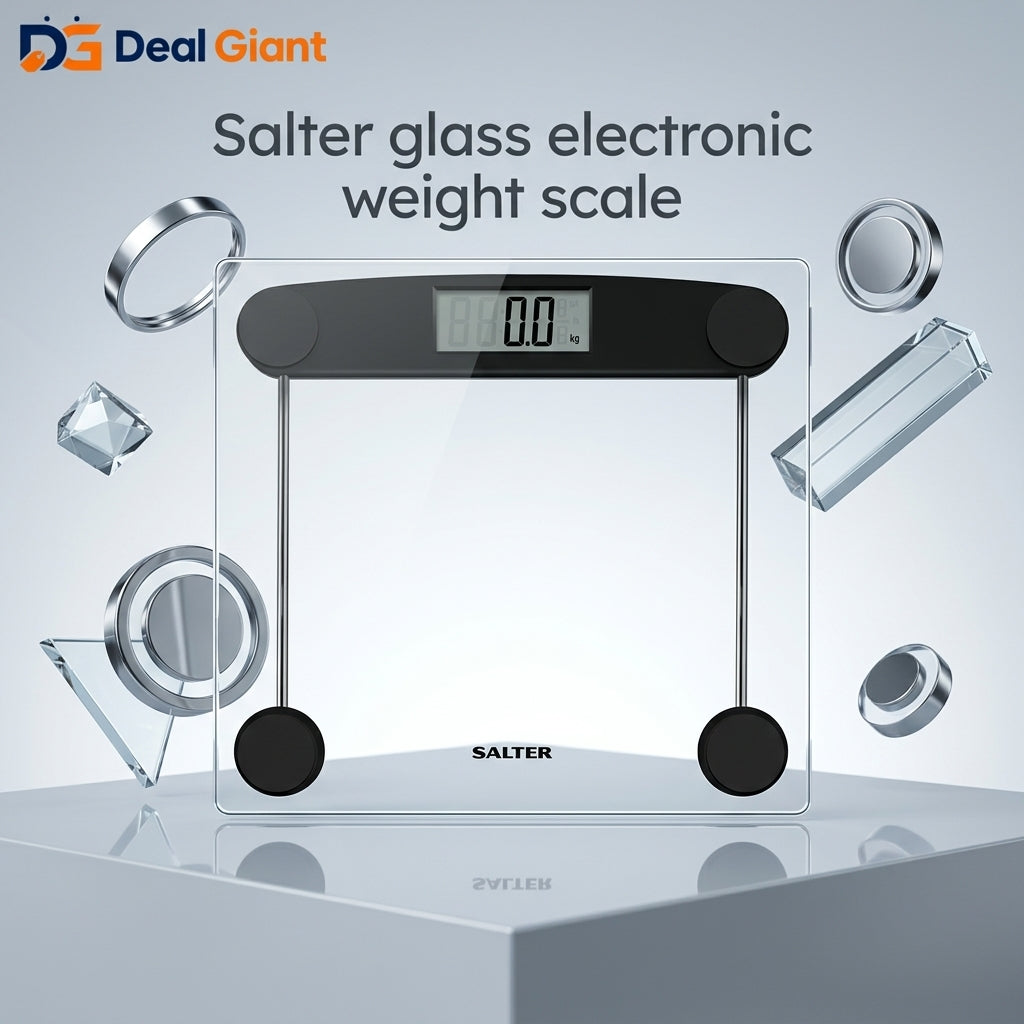 Salter Electronic Glass Weight Scale | Digital Body Weight Machine | High Precision Bathroom Scale | Tempered Glass | LCD Display | Deal Giant