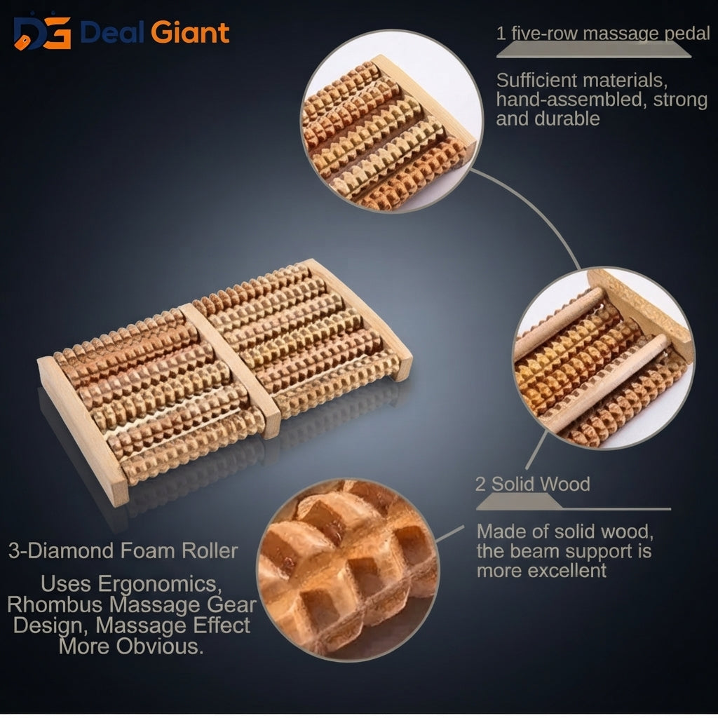 Wooden Foot Massager 6 Rollers | Manual Foot Massage Roller for Relaxation & Pain Relief | Deal Giant