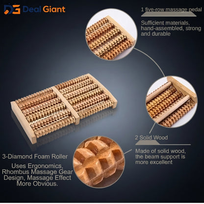 Wooden Foot Massager 6 Rollers | Manual Foot Massage Roller for Relaxation & Pain Relief | Deal Giant
