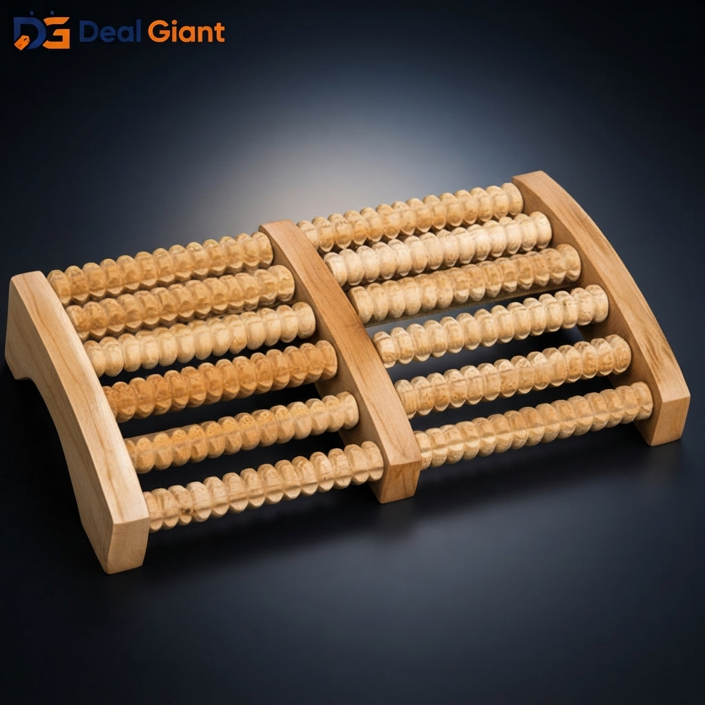 Wooden Foot Massager 6 Rollers | Manual Foot Massage Roller for Relaxation & Pain Relief | Deal Giant