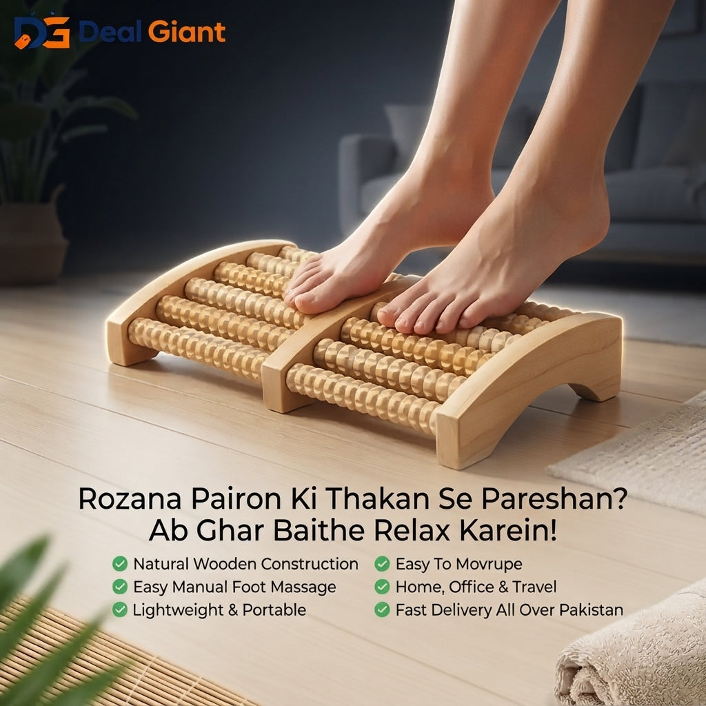 Wooden Foot Massager 6 Rollers | Manual Foot Massage Roller for Relaxation & Pain Relief | Deal Giant