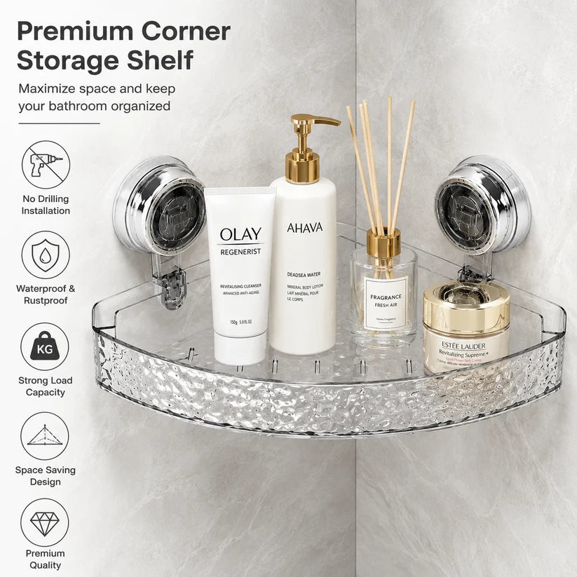 Premium Acrylic Suction Cup Bathroom Storage Shelf – No-Drill Organizer