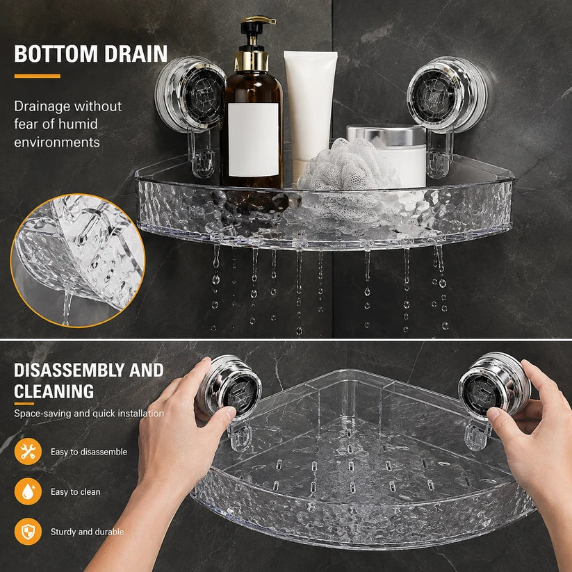 Premium Acrylic Suction Cup Bathroom Storage Shelf – No-Drill Organizer