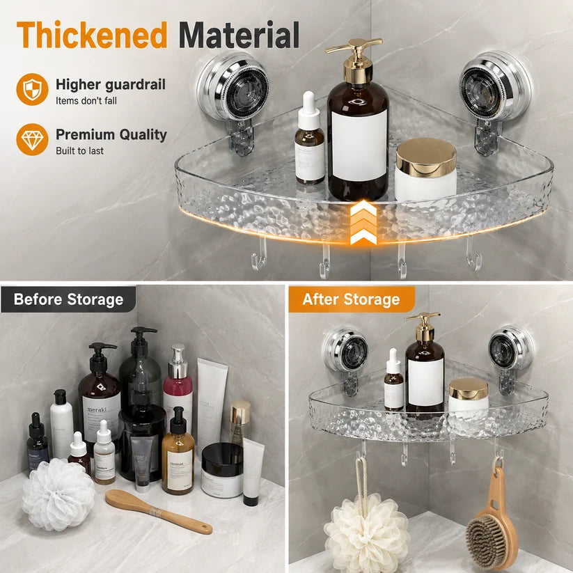 Premium Acrylic Suction Cup Bathroom Storage Shelf – No-Drill Organizer