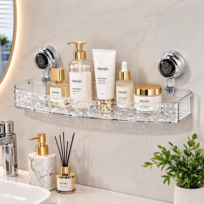 Premium Acrylic Suction Cup Bathroom Storage Shelf – No-Drill Organizer