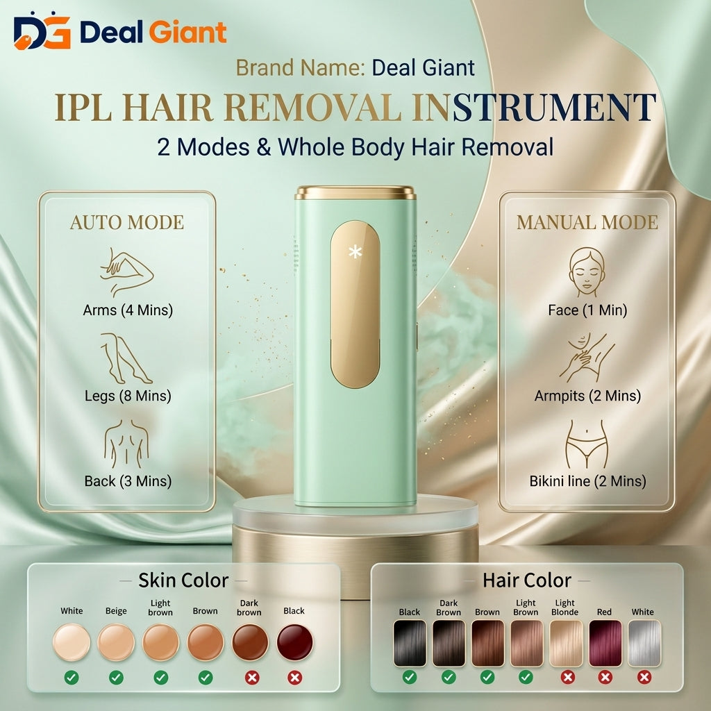 IPL Hair Removal Instrument T61 | Permanent Hair Removal Device | Unlimited Flashes | 5 Energy Levels | Auto & Manual Mode | Full Body Laser Epilator | Deal Giant