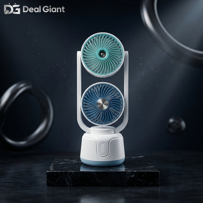 Rechargeable Dual-Head Cooling Mist Fan – 2-in-1 Instant Refreshment Anywhere
