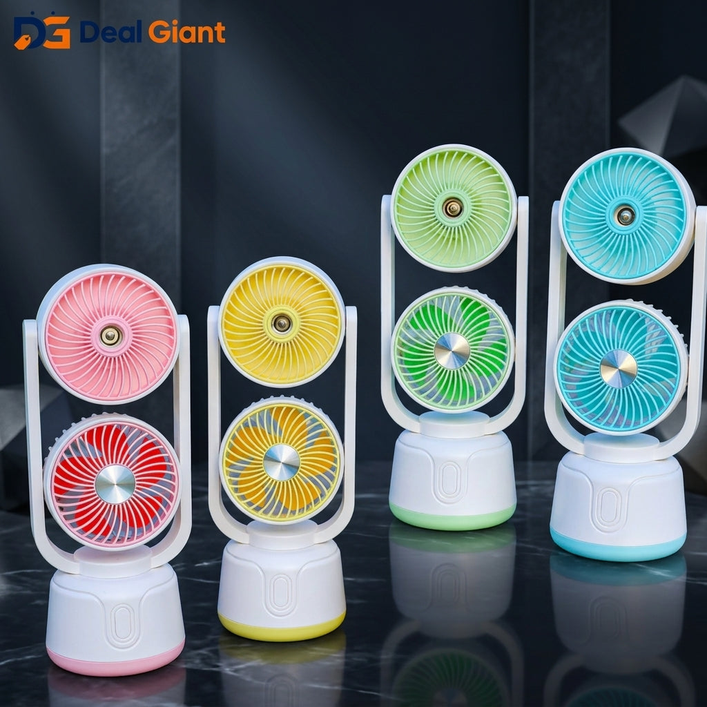 Rechargeable Dual-Head Cooling Mist Fan – 2-in-1 Instant Refreshment Anywhere
