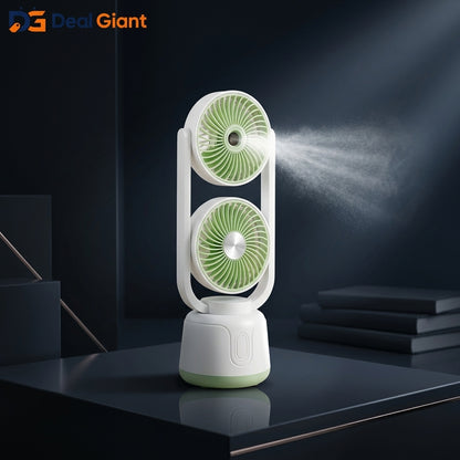 Rechargeable Dual-Head Cooling Mist Fan – 2-in-1 Instant Refreshment Anywhere