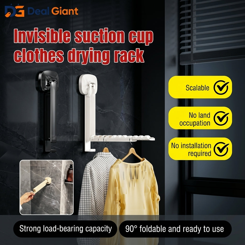 Suction Cup Telescopic Drying Rack | Wall Mounted Expandable Clothes Hanging Rack | Deal Giant