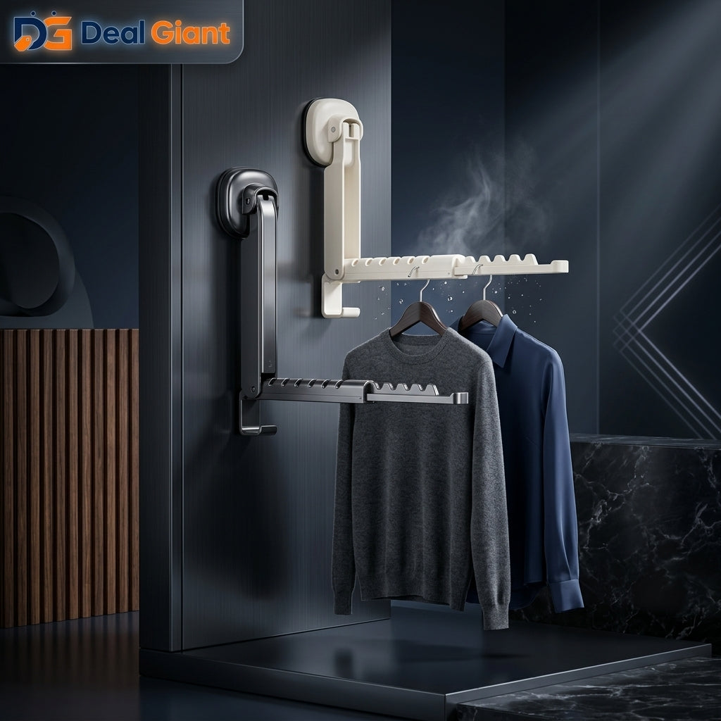 Suction Cup Telescopic Drying Rack | Wall Mounted Expandable Clothes Hanging Rack | Deal Giant