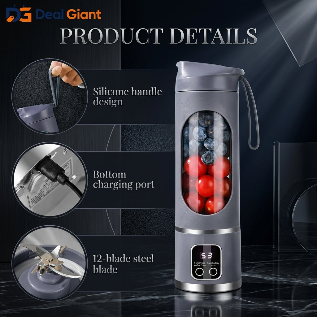 Portable Juicing Cup with 10 Blades | USB Rechargeable Personal Blender Bottle | Smoothie Maker & Fruit Juicer On The Go | Deal Giant