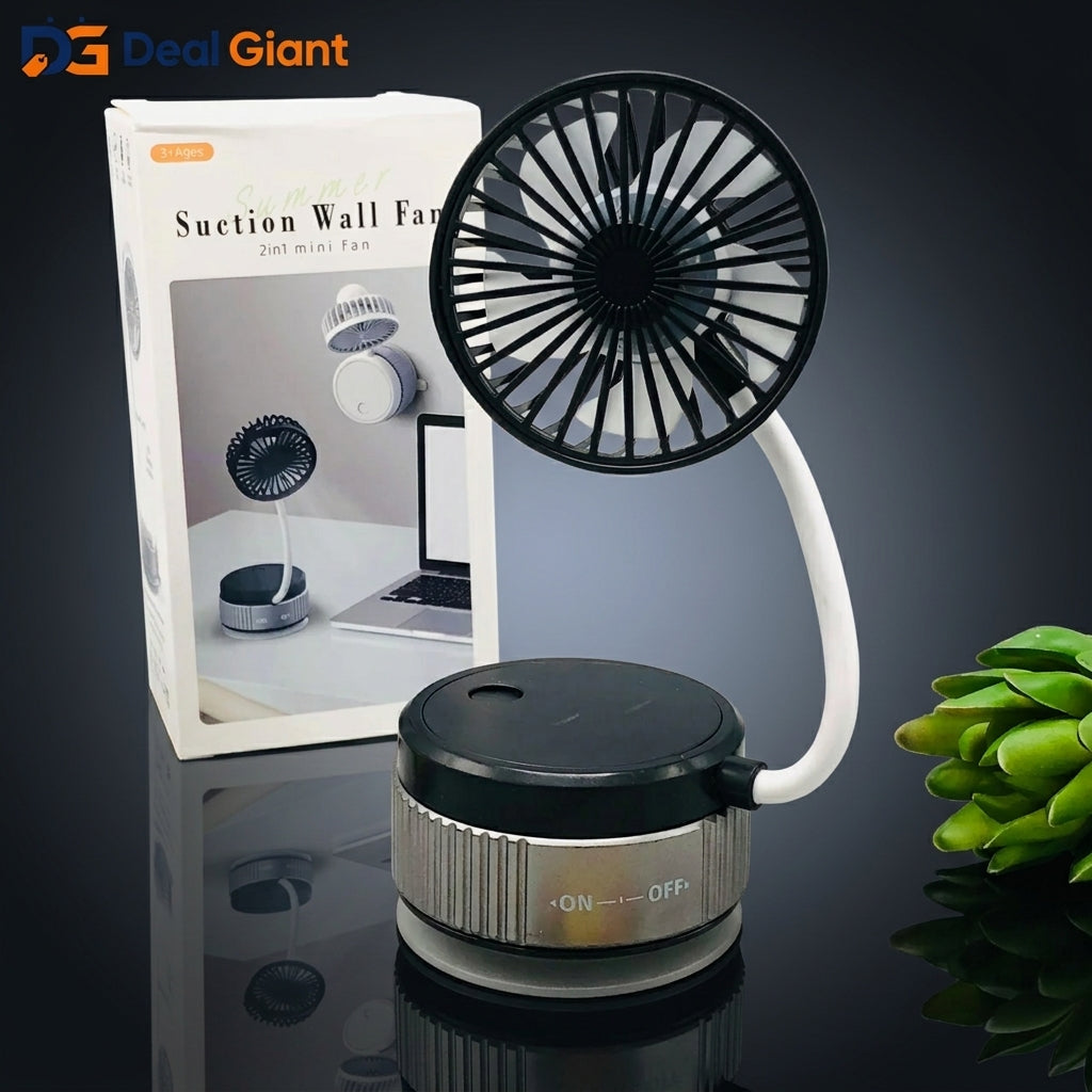 Rechargeable Suction Mini Fan Portable USB Desk Fan | Strong Wind Silent Clip-On Vacuum Fan for Car, Office & Home | Compact Cooling Fan – Deal Giant