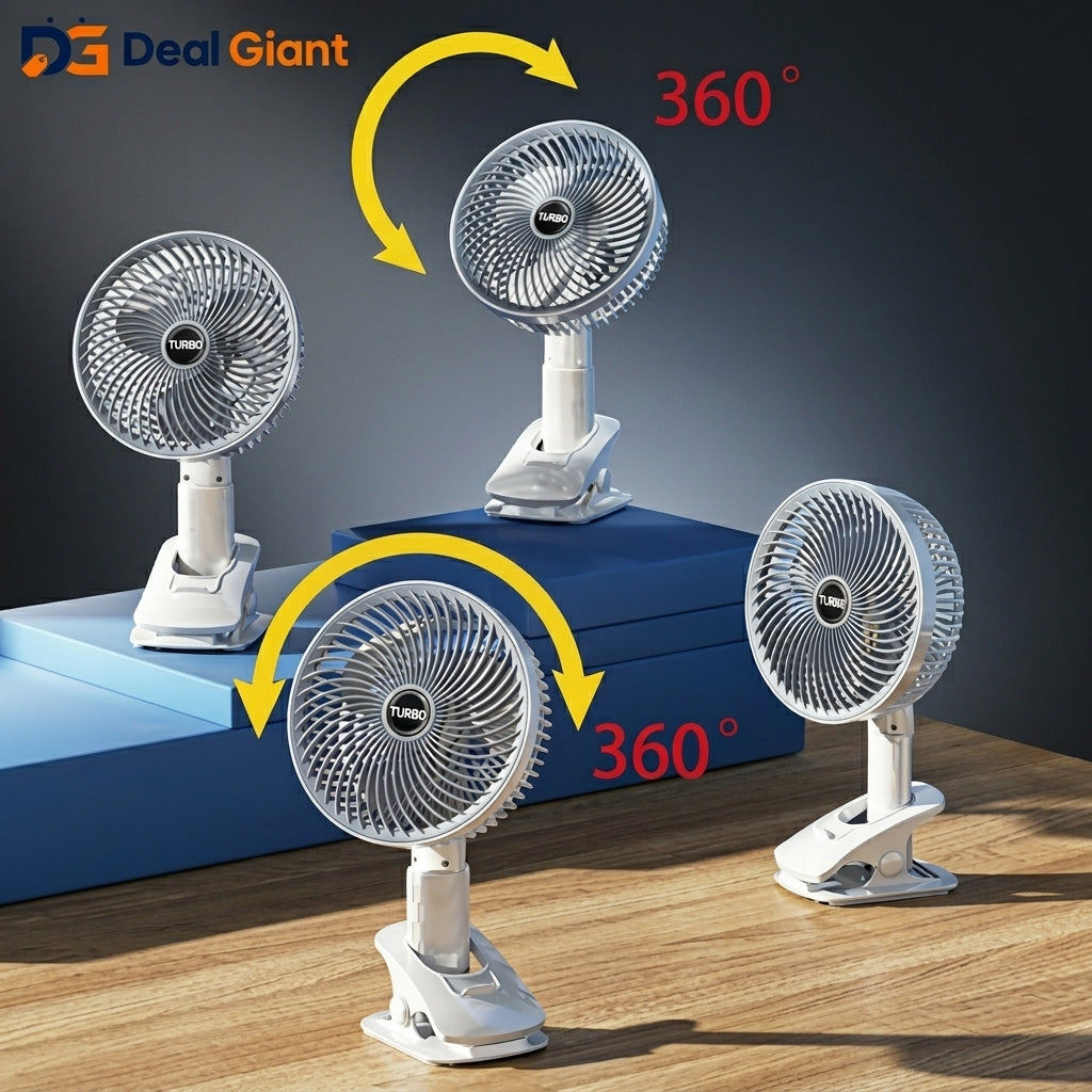 Multifunction Desktop Clip Fan Portable USB Rechargeable Mini Fan | Strong Wind Silent Table Clip Cooling Fan for Office, Home, Bed & Travel | Deal Giant
