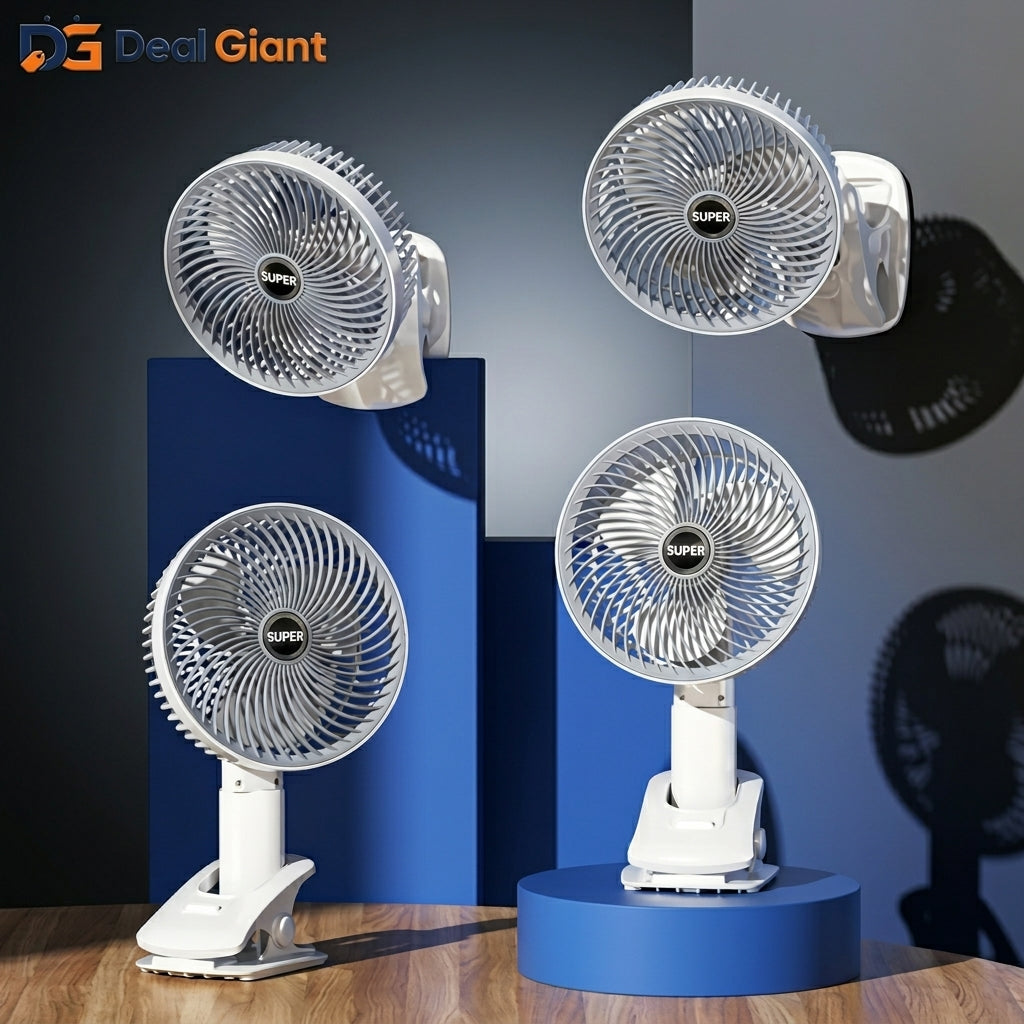 Multifunction Desktop Clip Fan Portable USB Rechargeable Mini Fan | Strong Wind Silent Table Clip Cooling Fan for Office, Home, Bed & Travel | Deal Giant