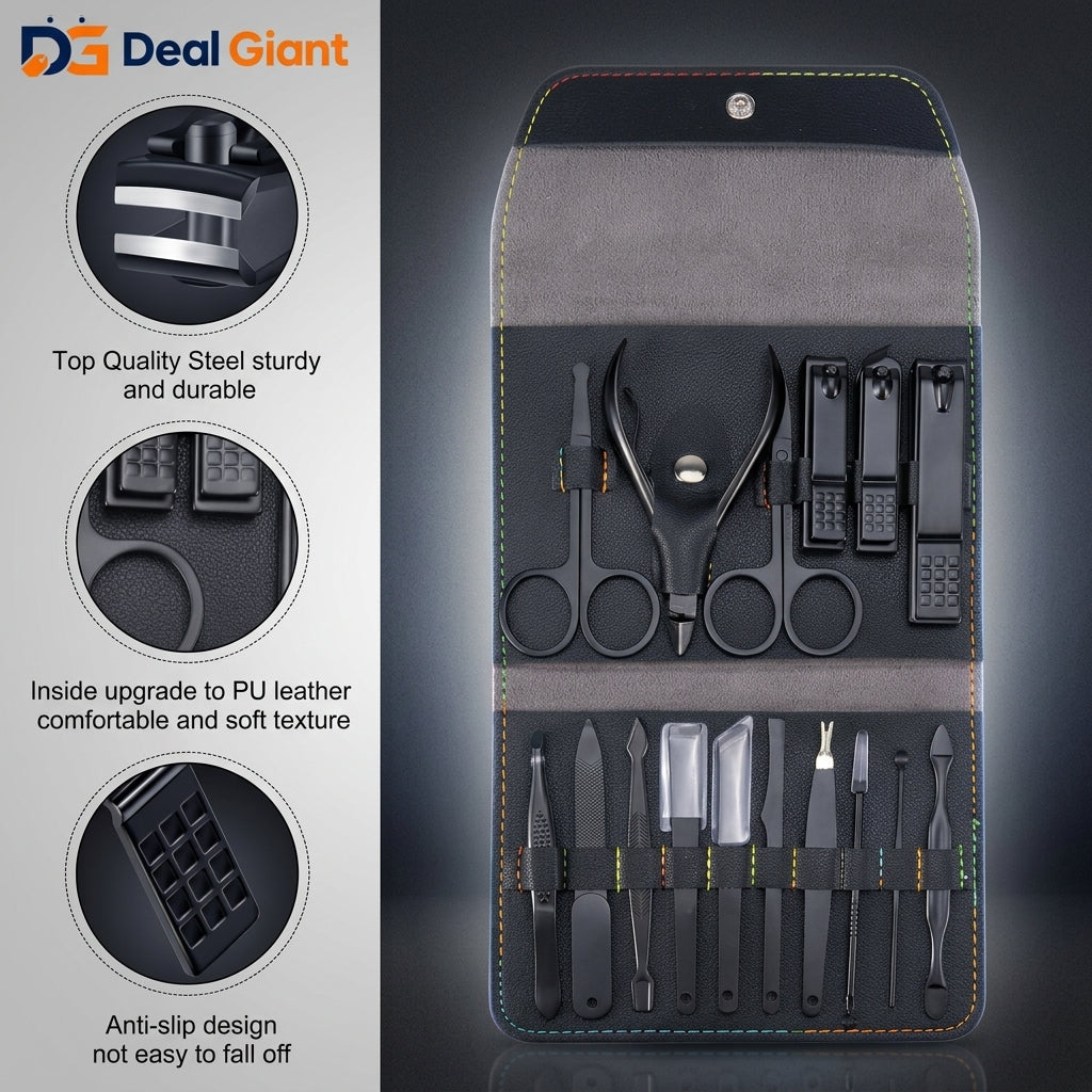 16 Pcs Nail Cutter Set Professional Manicure & Pedicure Kit | Stainless Steel Nail Care Grooming Set for Hands & Feet | Travel Nail Kit Box – Deal Giant