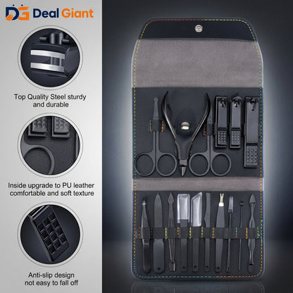 16 Pcs Nail Cutter Set Professional Manicure & Pedicure Kit | Stainless Steel Nail Care Grooming Set for Hands & Feet | Travel Nail Kit Box – Deal Giant