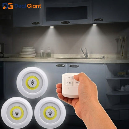 3-Piece LED Cabinet Light Set – Wireless, Dimmable & Remote-Controlled Convenience