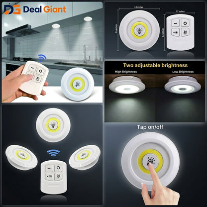 3-Piece LED Cabinet Light Set – Wireless, Dimmable & Remote-Controlled Convenience