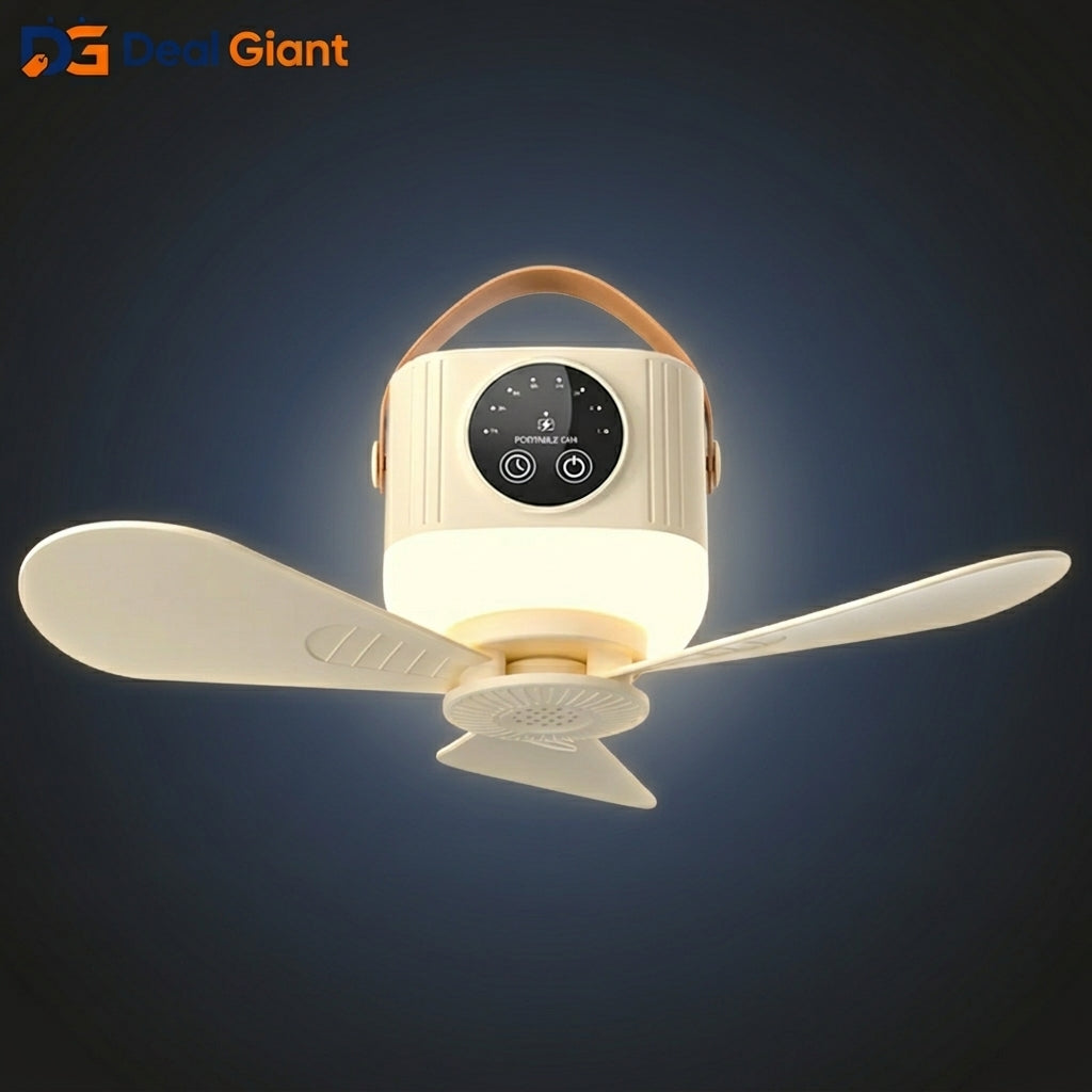 D01 Outdoor Portable Ceiling Fan Remote Control | 3-Speed Hanging Camping Fan with LED Light & 3600mAh Rechargeable Battery | Travel & Tent Ceiling Fan – Deal Giant
