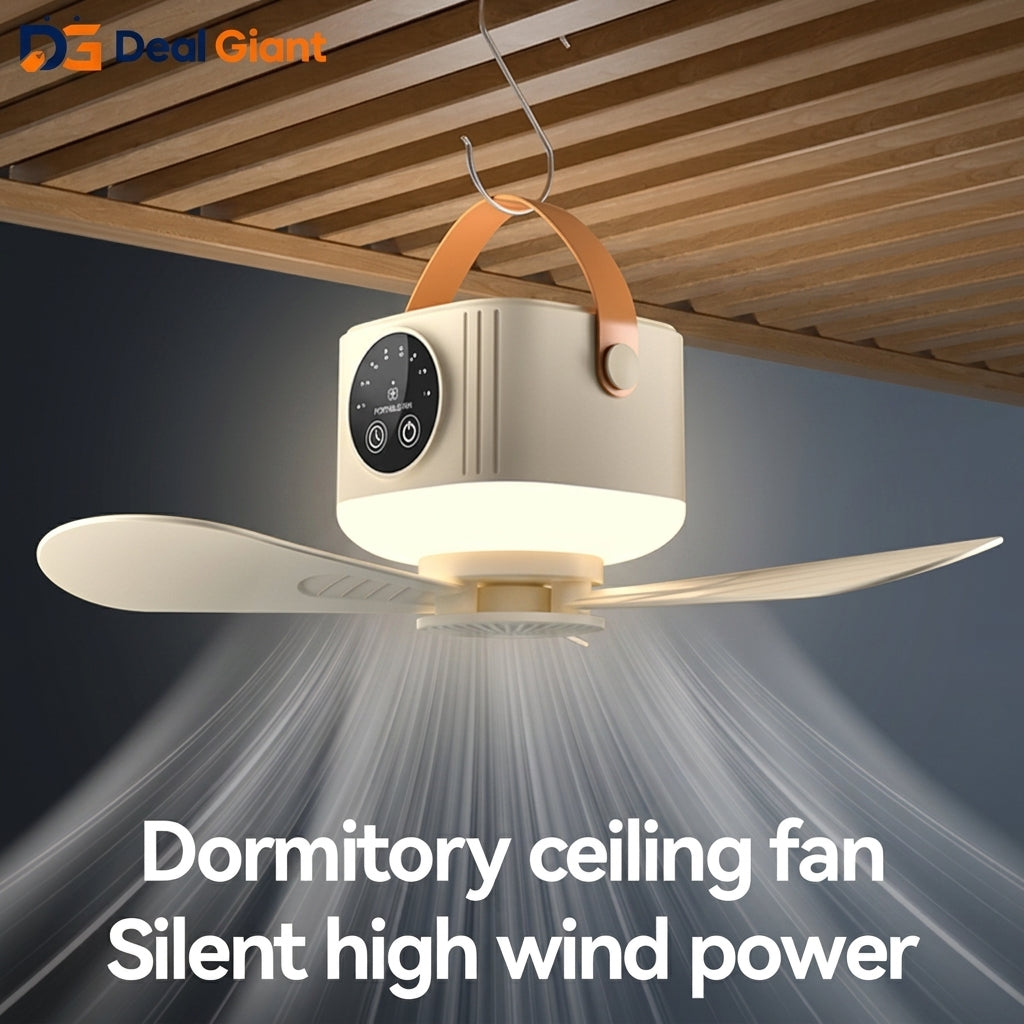 D01 Outdoor Portable Ceiling Fan Remote Control | 3-Speed Hanging Camping Fan with LED Light & 3600mAh Rechargeable Battery | Travel & Tent Ceiling Fan – Deal Giant