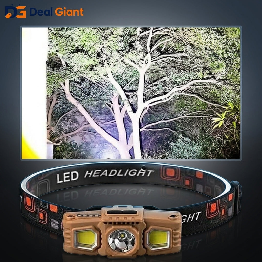 Rechargeable Sensing Headlight LED Motion Sensor Headlamp USB Head Torch | Powerful Hands-Free Headlight for Camping, Running, Fishing & Outdoor Use – Deal Giant