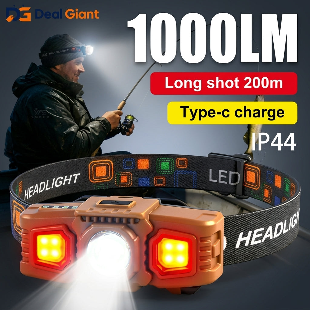Rechargeable Sensing Headlight LED Motion Sensor Headlamp USB Head Torch | Powerful Hands-Free Headlight for Camping, Running, Fishing & Outdoor Use – Deal Giant