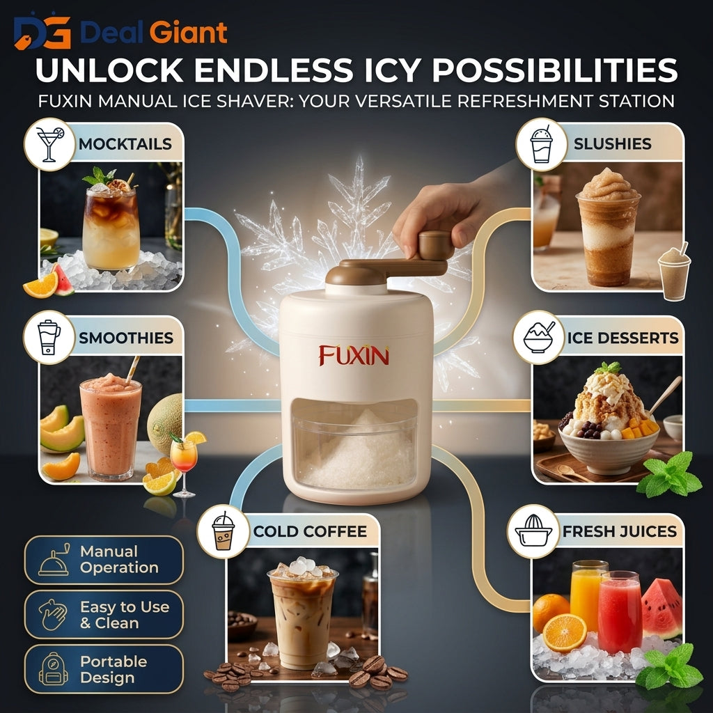 Ice Shaver Machine Manual Ice Crusher & Snow Cone Maker | Portable Ice Shaving Machine for Slush, Frozen Drinks, Juices & Desserts – Deal Giant