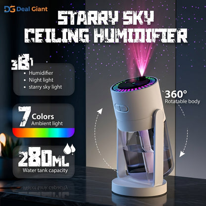 Starry Top Humidifier with LED Night Light | USB Rechargeable Cool Mist Air Humidifier & Aromatherapy Diffuser for Bedroom, Office & Home – Deal Giant