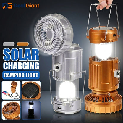 Multifunctional Camping Fan Light Solar Powered Portable Hanging Tent Fan | Foldable Rechargeable LED Lantern Fan for Outdoor Camping, Travel & Emergency Use – Deal Giant