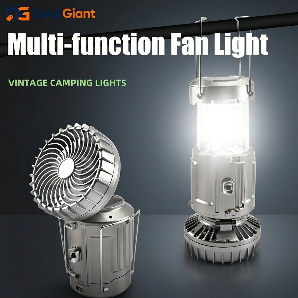 Multifunctional Camping Fan Light Solar Powered Portable Hanging Tent Fan | Foldable Rechargeable LED Lantern Fan for Outdoor Camping, Travel & Emergency Use – Deal Giant