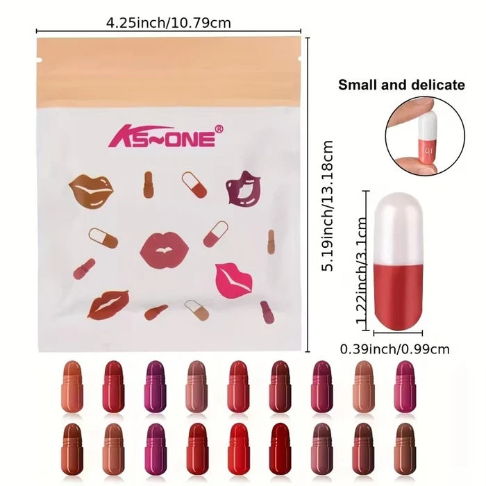 LMG BROTHS 18-Color Capsule Lipstick Set – Silky Smooth Matte Finish Mini Lipstick pods