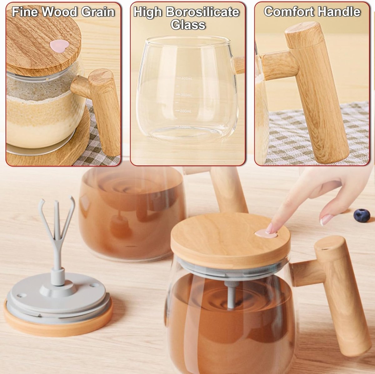 Electric Self Stirring Glass Mug 400ML – Automatic Coffee & Milk Mixer Cup