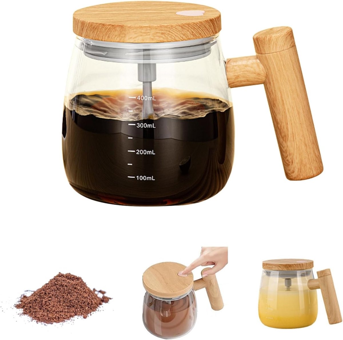 Electric Self Stirring Glass Mug 400ML – Automatic Coffee & Milk Mixer Cup