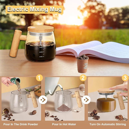 Electric Self Stirring Glass Mug 400ML – Automatic Coffee & Milk Mixer Cup