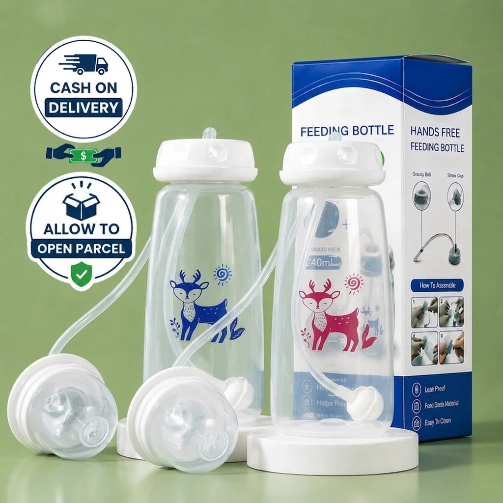 3 in 1 Hands-Free Self-Feeding Bottle for Babies 240ml (Allow to Open Parcel)