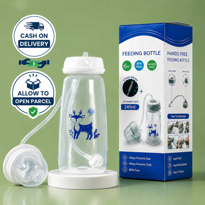 3 in 1 Hands-Free Self-Feeding Bottle for Babies 240ml (Allow to Open Parcel)
