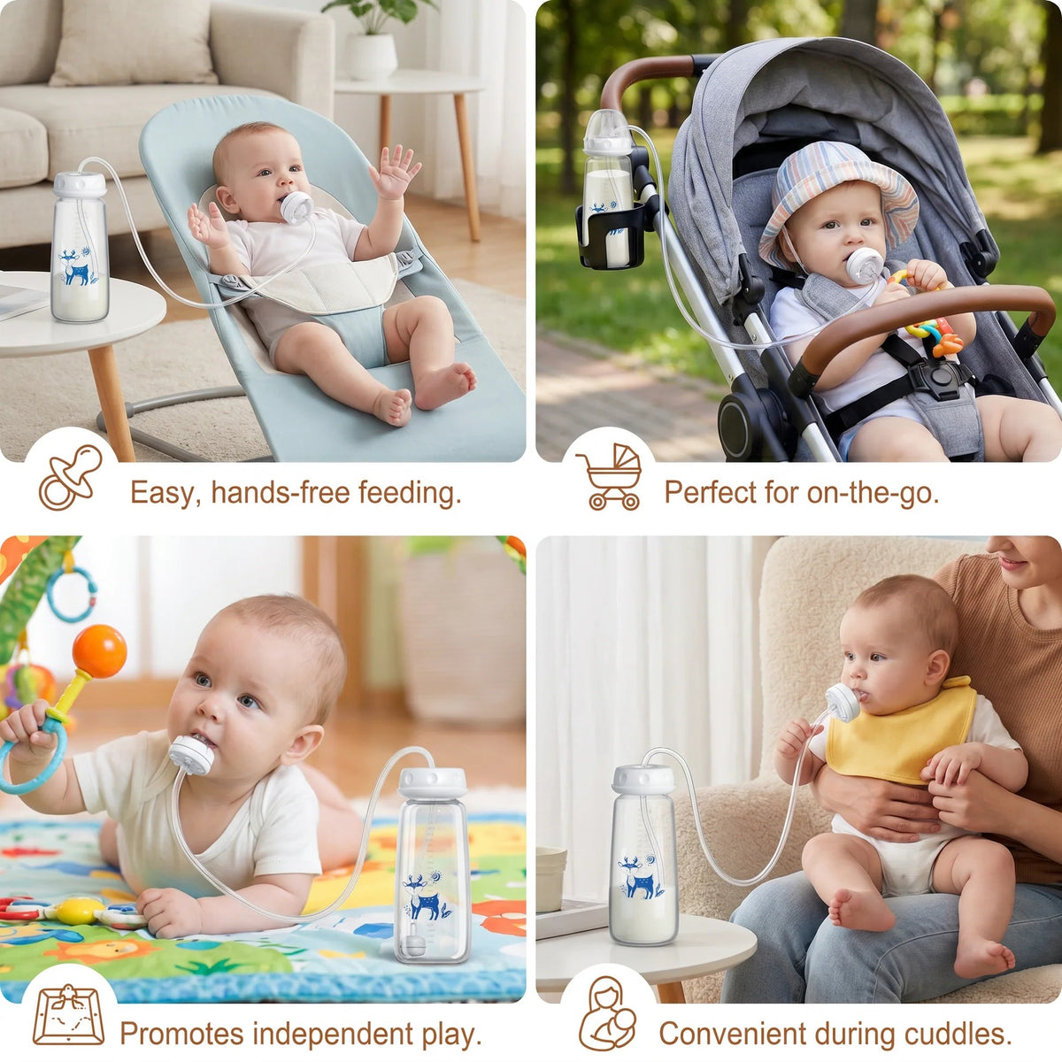 3 in 1 Hands-Free Self-Feeding Bottle for Babies 240ml (Allow to Open Parcel)