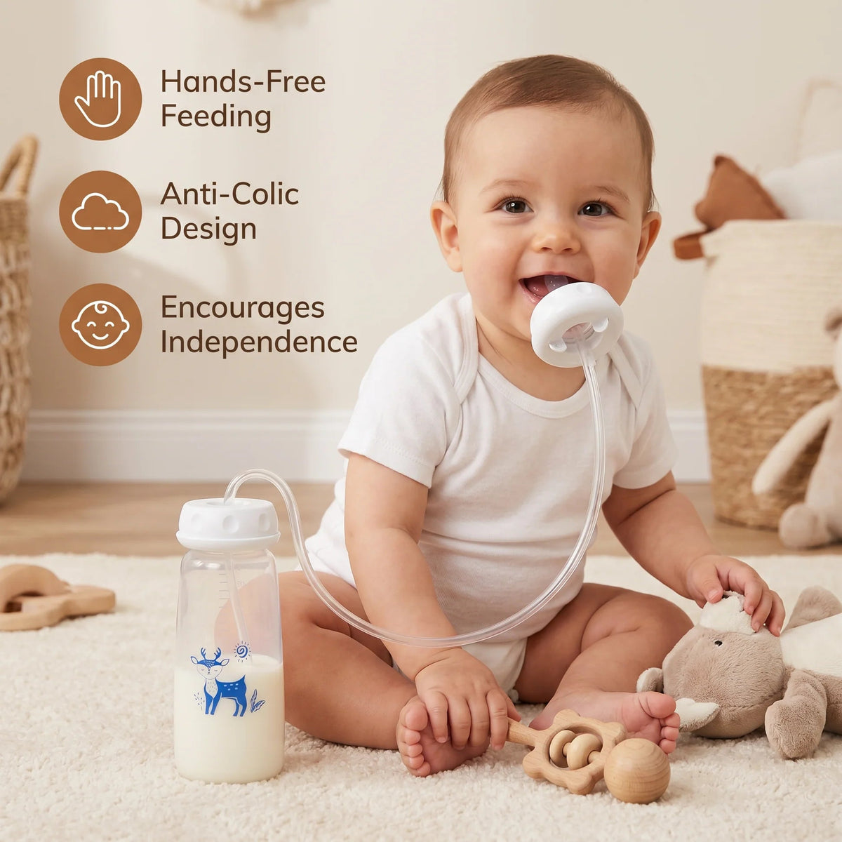3 in 1 Hands-Free Self-Feeding Bottle for Babies 240ml (Allow to Open Parcel)