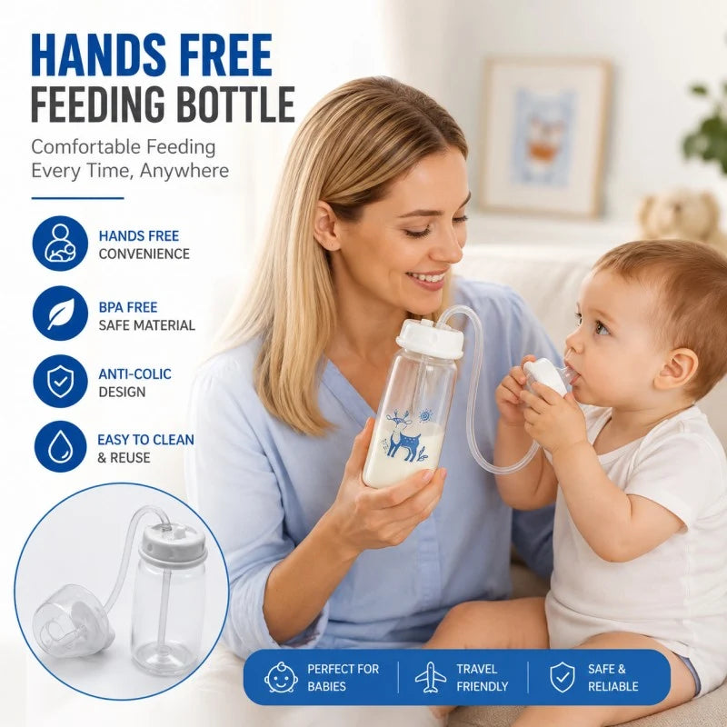 3 in 1 Hands-Free Self-Feeding Bottle for Babies 240ml (Allow to Open Parcel)