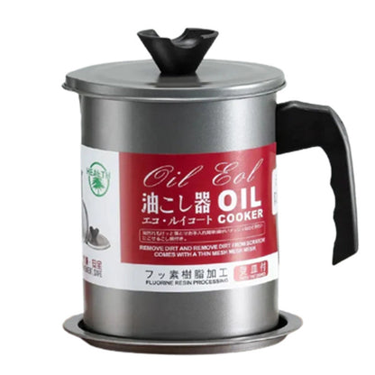 Stainless Steel Oil Filter Pot with Strainer & Lid Reusable Cooking Oil Storage Container