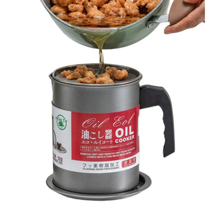 Stainless Steel Oil Filter Pot with Strainer & Lid Reusable Cooking Oil Storage Container
